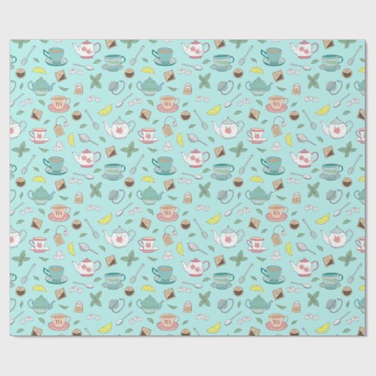 British Tee Party Teatime Teacups Teapots Muster Geschenkpapier (Flach)