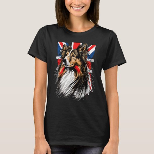 British UK Sheltie on Great Britain Shetland Sheep T-Shirt (Vorderseite)