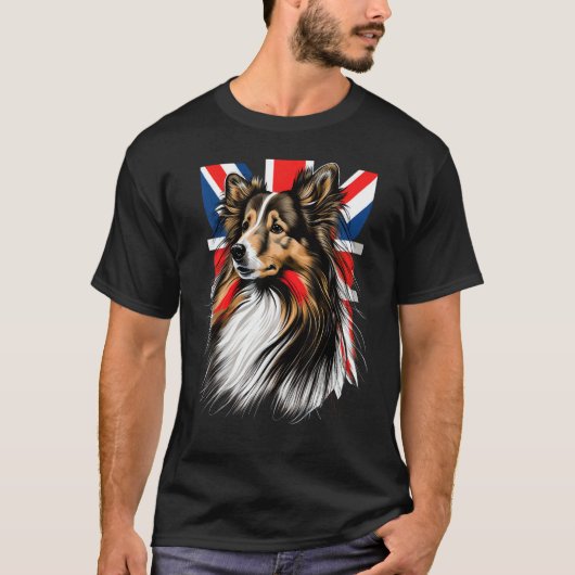 British UK Sheltie on Great Britain Shetland Sheep T-Shirt (Vorderseite)