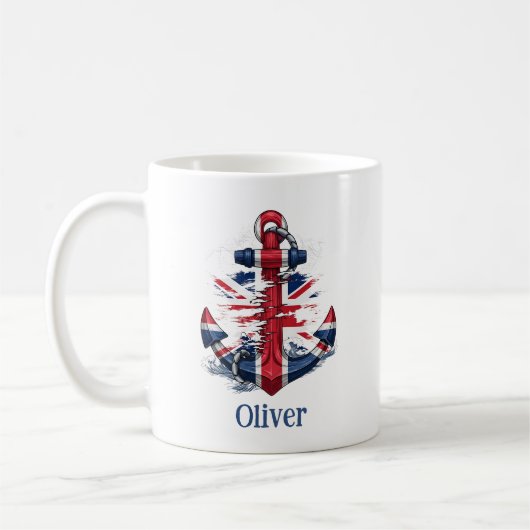 British Union Jack Anchor with Waves - Nautical Kaffeetasse (Links)