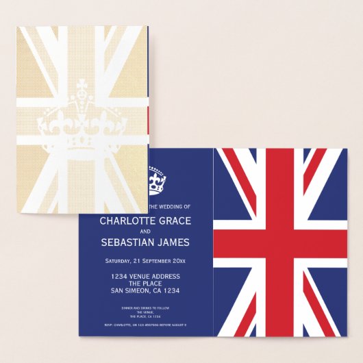 British Union Jack British Wedding Themed (blau) Folienkarte (Anzeige)