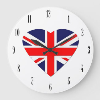 British Union Jack Flag in Heart Shape Große Wanduhr