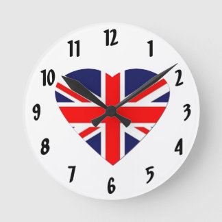 British Union Jack Flag in Heart Shape Runde Wanduhr