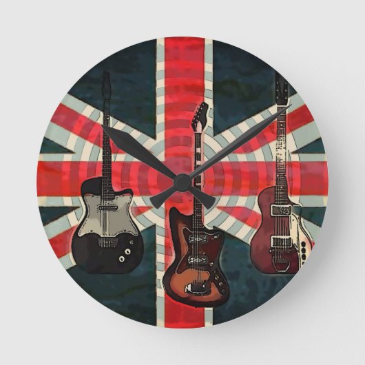 British Union Jack Flag Rock Roll Electric Guitar Runde Wanduhr (Vorderseite)