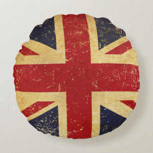 British Union Jack Flag Vintag Grunge Rundes Kissen