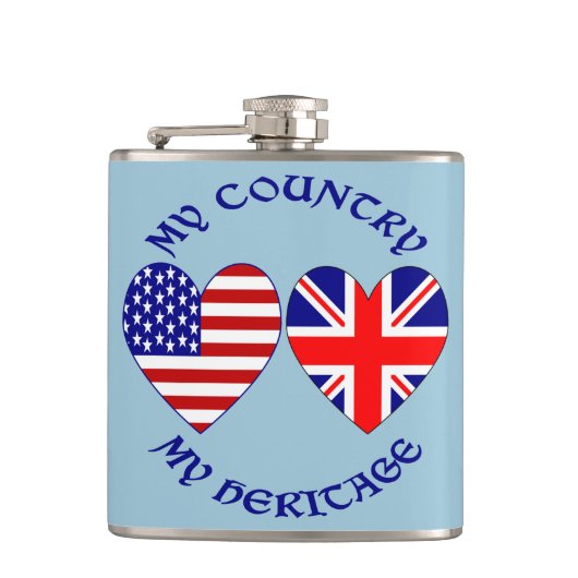 British USA Herzflags Country Heritage Flachmann (Vorderseite)