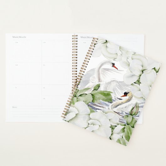 British White Floral & Swan Wasserfarbe Kunst Planer (Anzeige)