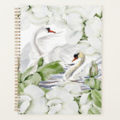 British White Floral & Swan Wasserfarbe Kunst Planer (Vorderseite)