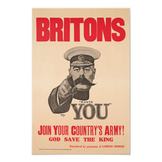 Britons Lord Kitchener Will Ihnen WWI-Propaganda Fotodruck (Vorne)