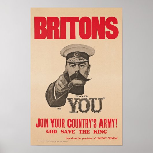 Britons Lord Kitchener Will Ihnen WWI-Propaganda Poster (Vorne)
