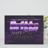 Britta Name Vorname lila retro Karte Geburtstag (Stehend Vorderseite)