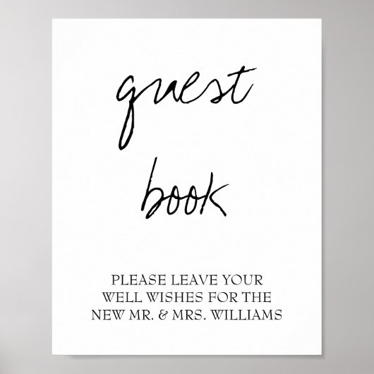 Brittany Black Calligraphy Wedding Guest Book Sign Poster (Vorne)