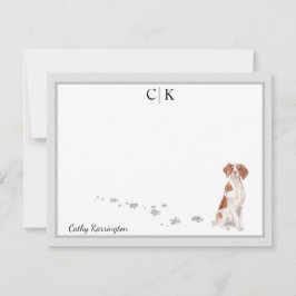Brittany Dog Grey Border Monogram Ihr Name Custom Mitteilungskarte