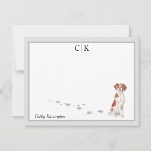 Brittany Dog Grey Border Monogram Ihr Name Custom Mitteilungskarte