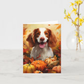 Brittany dog Herbst Erntedank Karte (Gelbe Blume)