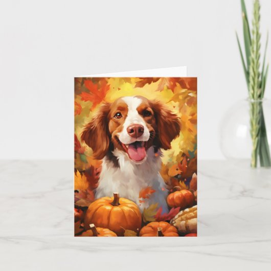 Brittany dog Herbst Erntedank Karte (Vorderseite)