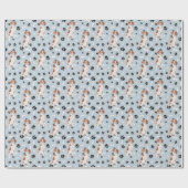 Brittany Dog Paw Print Pattern auf Silver Blue Geschenkpapier (Flach)