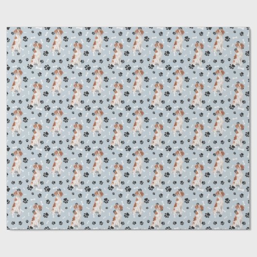 Brittany Dog Paw Print Pattern auf Silver Blue Geschenkpapier (Flach)