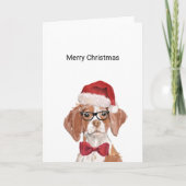 Brittany Dog Santa Weihnachtskarte Karte (Vorderseite)