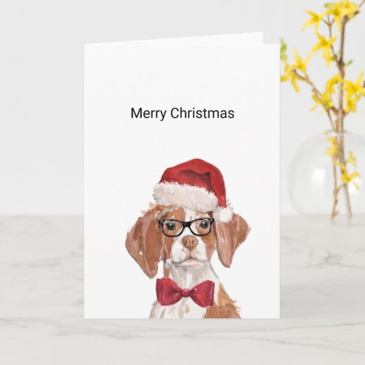 Brittany Dog Santa Weihnachtskarte Karte (Gelbe Blume)