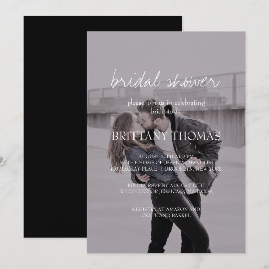 Brittany Elegant Foto Calligraphy Brautparty Einladung (Vorne/Hinten)