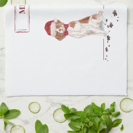 Brittany Funny Christmas Dog and Tree Geschirrtuch (Gefaltet)