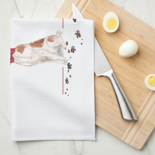 Brittany Funny Christmas Dog and Tree Geschirrtuch (Viertel Falte)