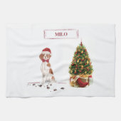 Brittany Funny Christmas Dog and Tree Geschirrtuch (Horizontal)