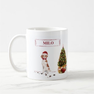 Brittany Funny Christmas Dog and Tree Kaffeetasse