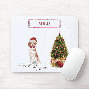 Brittany Funny Christmas Dog and Tree Mousepad