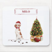 Brittany Funny Christmas Dog and Tree Mousepad (Vorne)