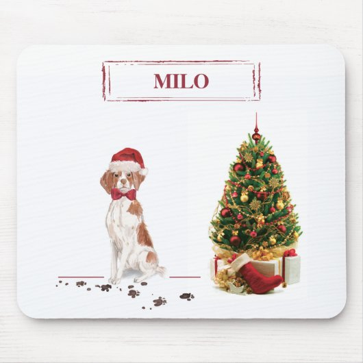 Brittany Funny Christmas Dog and Tree Mousepad (Vorne)