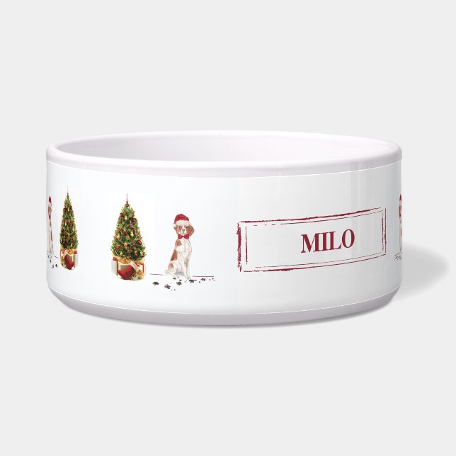 Brittany Funny Christmas Dog and Tree Napf (Links)