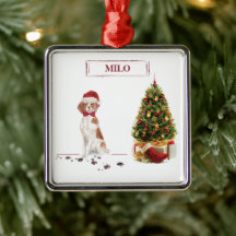 Brittany Funny Christmas Dog and Tree