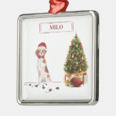 Brittany Funny Christmas Dog and Tree Ornament Aus Metall (Links)