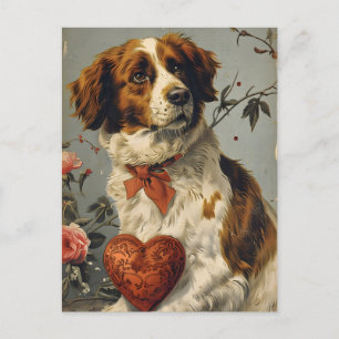 Brittany-Hund Vintage Valentinstag Postkarte