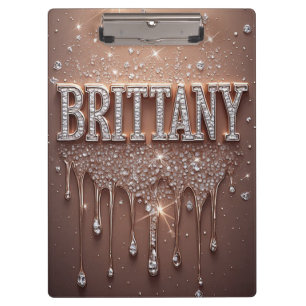 Brittany Name in Roségold mit tropfendem Glitter Klemmbrett