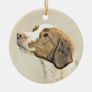 Brittany Painting - Cute Original Dog Art Keramik Ornament