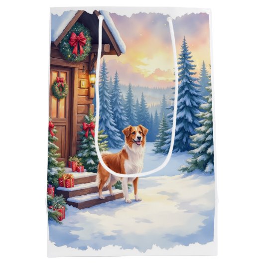 Brittany Rustic Cabin Christmas Winter Art Mittlere Geschenktüte (Rückseite)