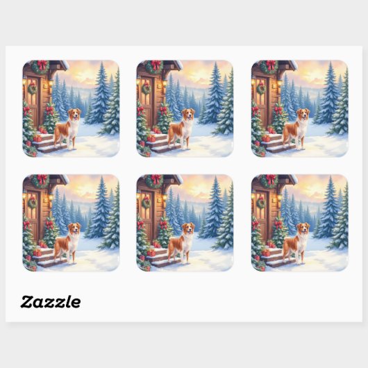 Brittany Rustic Cabin Christmas Winter Art Quadratischer Aufkleber (Blatt)