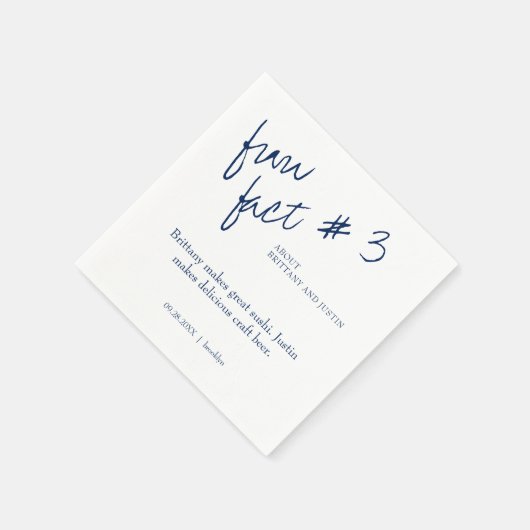 Brittany Simple Navy Blue Fun Fakt 3 Hochzeit Serviette (Ecke)