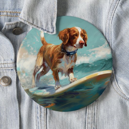 Brittany Spanel Beach Surfmalerei Button (Beispiel)