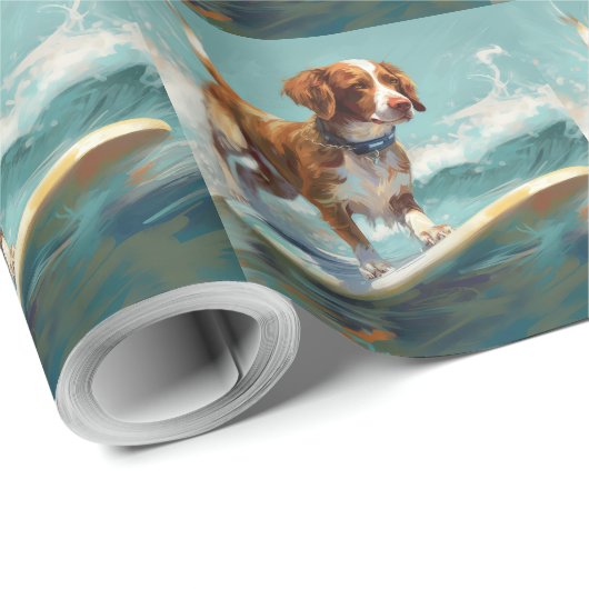 Brittany Spanel Beach Surfmalerei Geschenkpapier (Rolleneckpunkt)