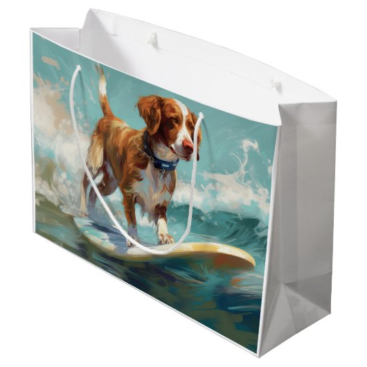 Brittany Spanel Beach Surfmalerei Große Geschenktüte (Rückseite Schrägansicht)