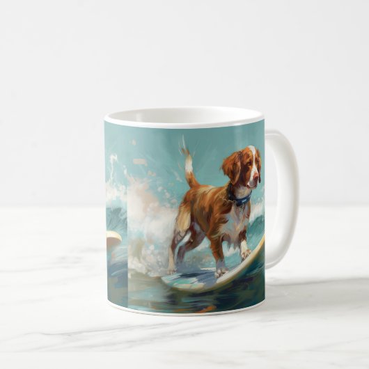 Brittany Spanel Beach Surfmalerei Kaffeetasse (VorderseiteRechts)