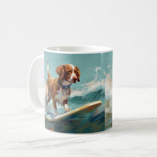 Brittany Spanel Beach Surfmalerei Kaffeetasse (Vorderseite Links)