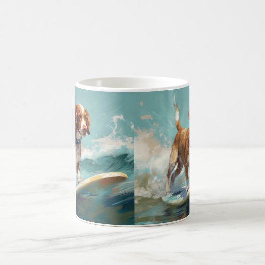 Brittany Spanel Beach Surfmalerei Kaffeetasse (Mittel)