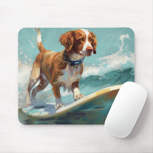 Brittany Spanel Beach Surfmalerei Mousepad (Mit Mouse)