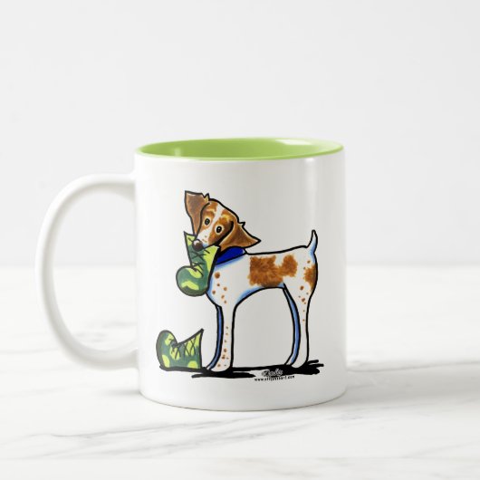 Brittany Spanel Camouflage Boots Zweifarbige Tasse (Links)