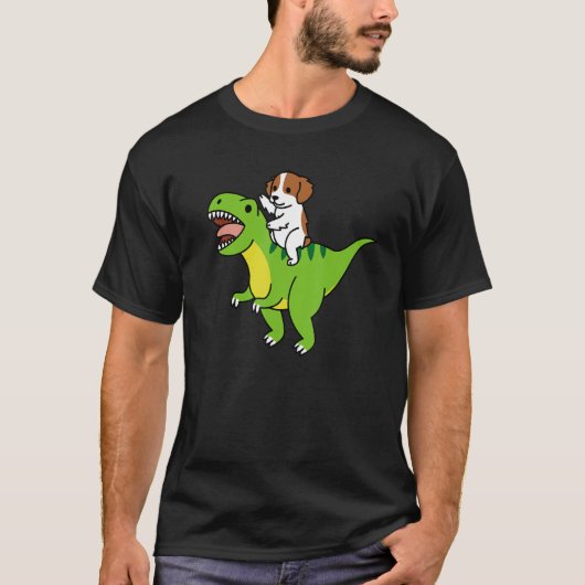 Brittany Spanel Riding Rex Dinosaur Dog T-Shirt (Vorderseite)
